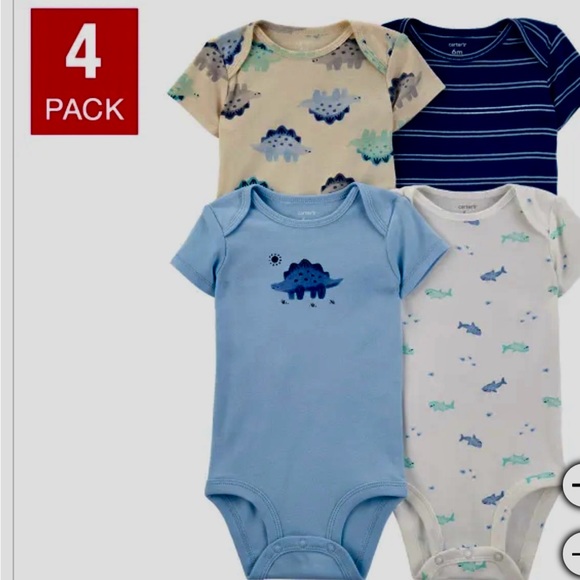 Carter's Baby 4-pack Blue Body Suit Dinosaur. Size 24M, 100% Cotton - Picture 6 of 12